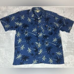 Paradise Cove Silk Hawaiian Shirt Mens Large Blue Floral Button Up Short‎ Sleeve